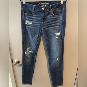 American Eagle Outfitters Ripped Skinny Jeans - Dark Blue